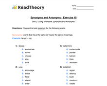 Synonyms and Antonyms - Intermediate - Exercise 15