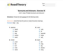 Synonyms and Antonyms - Intermediate - Exercise 16