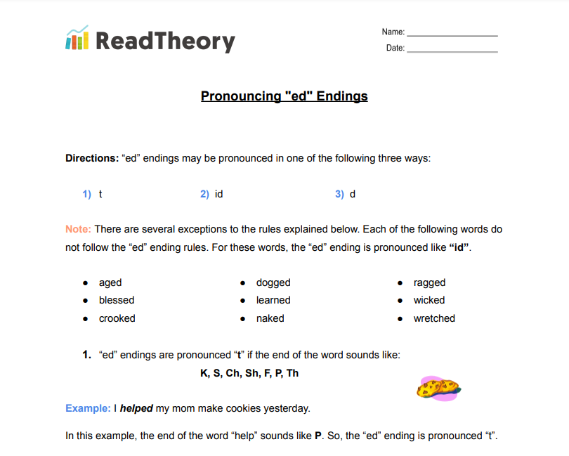 Pronouncing Ed Endings Read Theory Workbooks Pronouncing Ed Endings Read Theory Workbooks