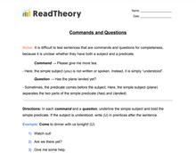 Subjects and Predicates  - Commands and Questions