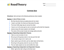 Punctuation - Commas - Commas Quiz