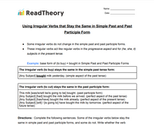 Irregular Verbs - Irregular Verbs that Stay the Same - Irregular Verbs That Stay the Same in Simple Past and Past Participle Tense