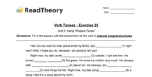 Verb Tenses - Present Tense - Exercise 23 - Review of the Present Progressive Tense