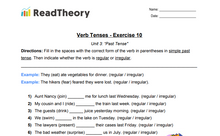 Verb Tenses - Past Tense - Exercise 10 - Simple Past Tense