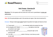 Verb Tenses - Past Tense - Exercise 29 - Simple Past Perfect Tense