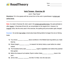 Verb Tenses - Past Tense - Exercise 30 - Simple Past Perfect Tense