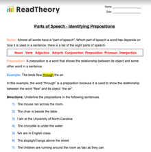 Parts of Speech - Prepositions - Identifying Prepositions 