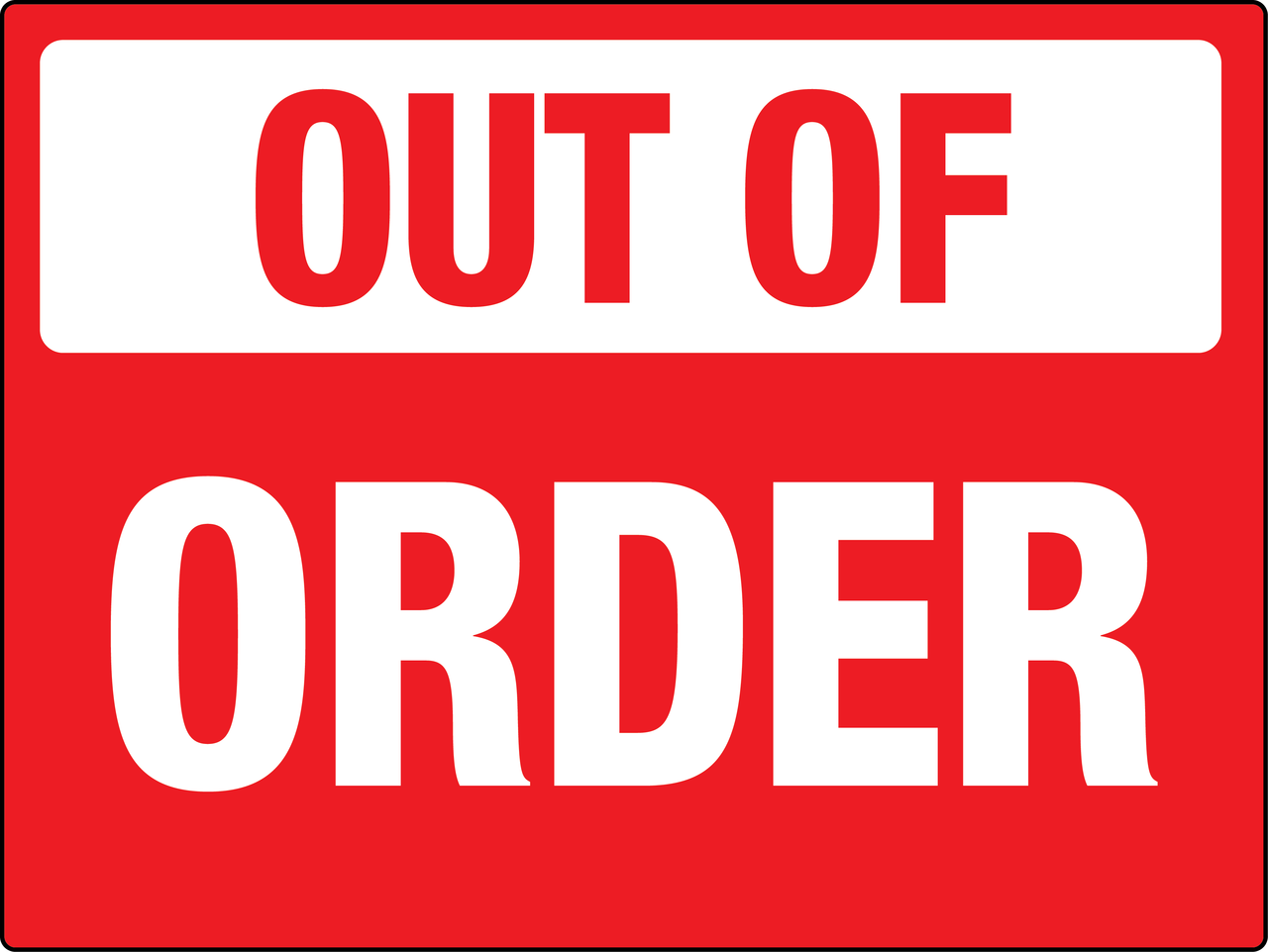 Out Of Order Sign Red And White Wall Sign