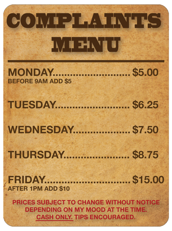 Complaints Menu Wall Sign | Creative Safety Supply