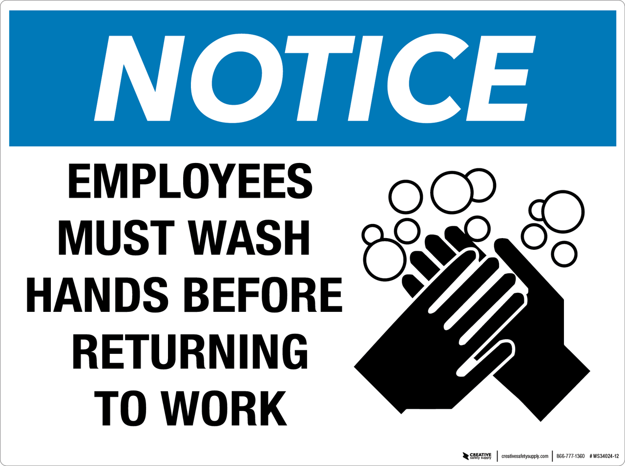 Notice Employees Must Wash Hands Before Returning To Work