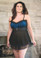 Coquette Plus Size Lycra/Mesh Babydoll with Padded Cups and G-String - Black/Blue