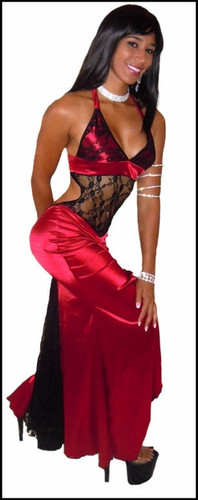 Blue Orchid Exoticwear Jewel Lace Accent Gown with Thong