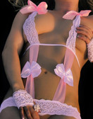 Fearless And Fun Lingerie Mini Micro Dress With Large Bows - Light Pink