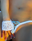 Fearless And Fun Lingerie Crotchless Lace Up Thong Whitelite Blue