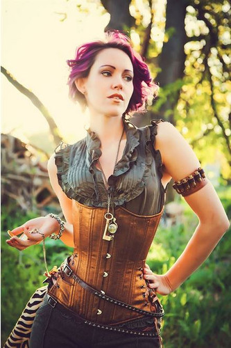 Long Cut Bronze Satin Shimmer Corset