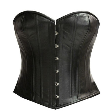 Timeless Trends Genuine Black Leather Overbust Corset