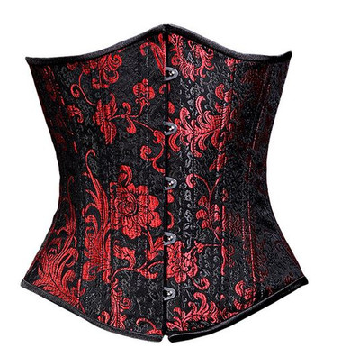 Timeless Trends Plush Red and Black Floral Satin Corset 
