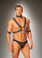 Elegant Moments Men s 4 piece adjustable harness Set includes leather harness arm bands and collar (L9663). Black