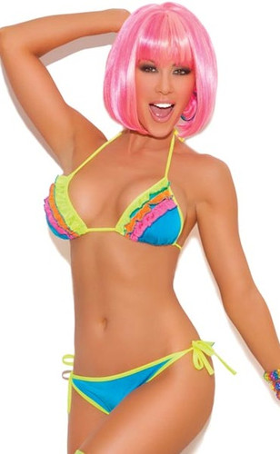 Elegant Moments Lycra String Tra Top with Ruffle Trim