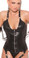 Elegant Moments Leather Zip Front Corset with Underwire Cups