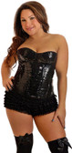 Daisy Corset Black Plus Size Sequin Underwire Zipper Corset