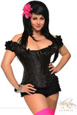Daisy Corset Black Plus Size Steel Boned Embroidered Peasant Top Corset