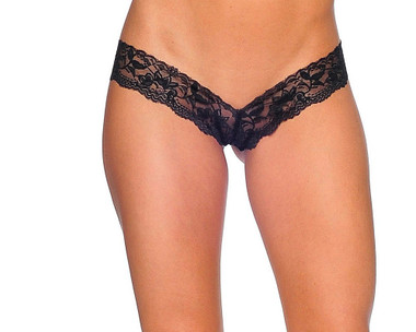 Bodyzone Lace V Front Thong - Black