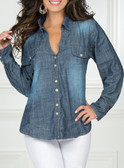 Ryocco Denim Bleached Long Sleeve Blouse