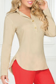 Ryocco Khaki Long Sleeve Blouse - Khaki