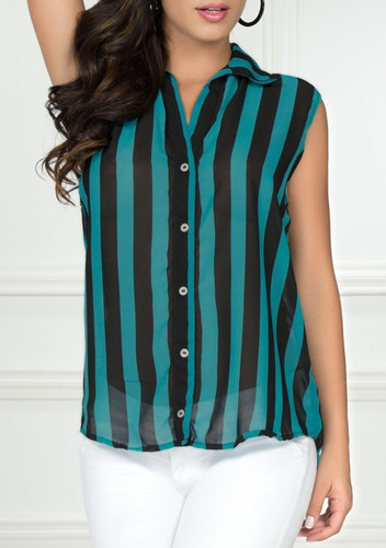 Ryocco Stripes See-Through Blouse