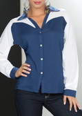Ryocco White and Blue Long Sleeve Blouse