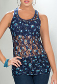 Ryocco See-Through T-Back Tank Top - Blue