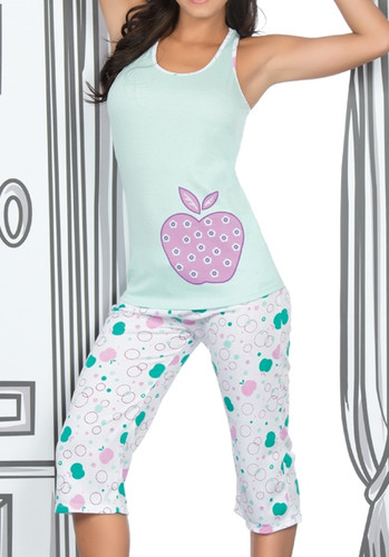 Ryocco 2 Piece Set Pajama Capri with Apple Print