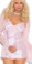 Elegant Moments Three Piece Set Satin Babydoll with Mesh Bow Queen