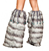 Roma Costume Fur Leg Warmer with Beaded Fringe