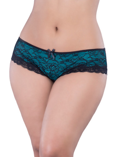 Oh la la Cheri Queen Size Lace Cage Back Panty - Black/Turquoise