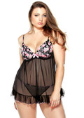 Fantasy Lingerie Pushup Floral Print Babydoll and G-String
