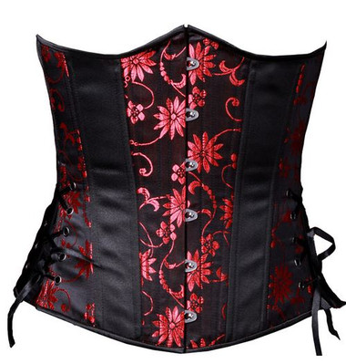 Timeless Trends Black Red Daisy Long Corset