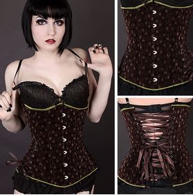 Timeless Trends Brown Steampunk Velvet Long Corset