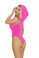 Elegant Moments Deep V Hooded Teddy - Neon Pink