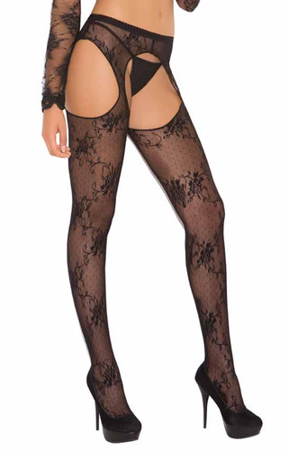Elegant Moments Lace Black Suspender Pantyhose