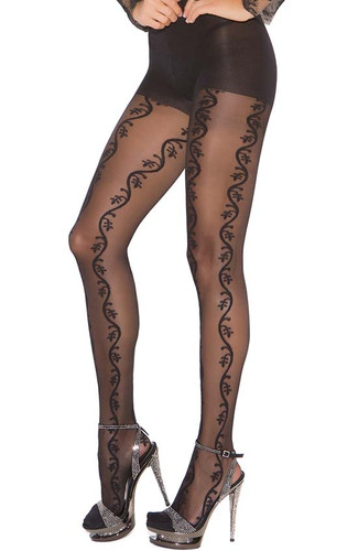 Elegant Moments Vertical Vine Pantyhose - Black