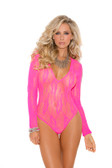 Elegant Moments Deep V Stretch Lace Teddy - Neon Pink