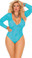 Elegant Moments Plus Size Deep V Strech Lace Teddy - Turquoise