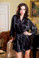 iCollection Satin 3/4 Sleeve Robe with Matching Sash - Black
