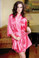 iCollection Satin 3/4 Sleeve Robe with Matching Sash - Fuchsia
