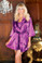 iCollection Satin 3/4 Sleeve Robe with Matching Sash - Purple