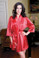 iCollection Satin 3/4 Sleeve Robe with Matching Sash - Red