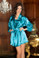 iCollection Satin 3/4 Sleeve Robe with Matching Sash - Teal
