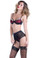 Eyelash Lace Bra with Strap Detail and Garter Belt with Eyelash Lace Detail and G-string - Black/Red